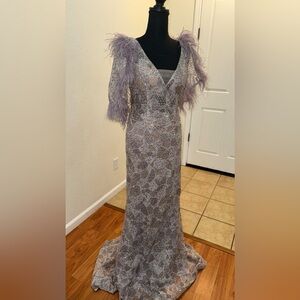 Feather lilac beaded mermaid dress